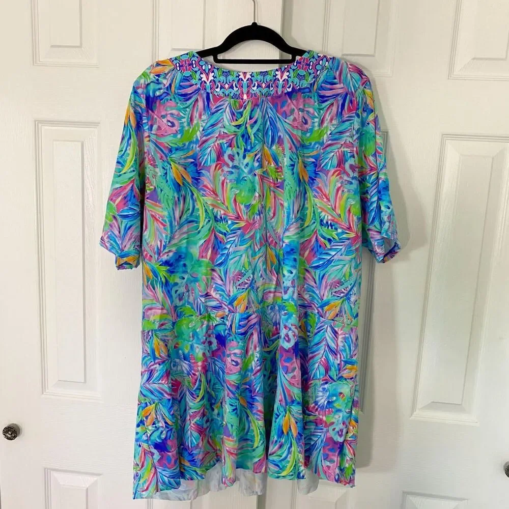 NWT Swim 365 Faux Wrap Tankini Top Tunic Rainbow Tie Dye Palm Size US 32 4XL